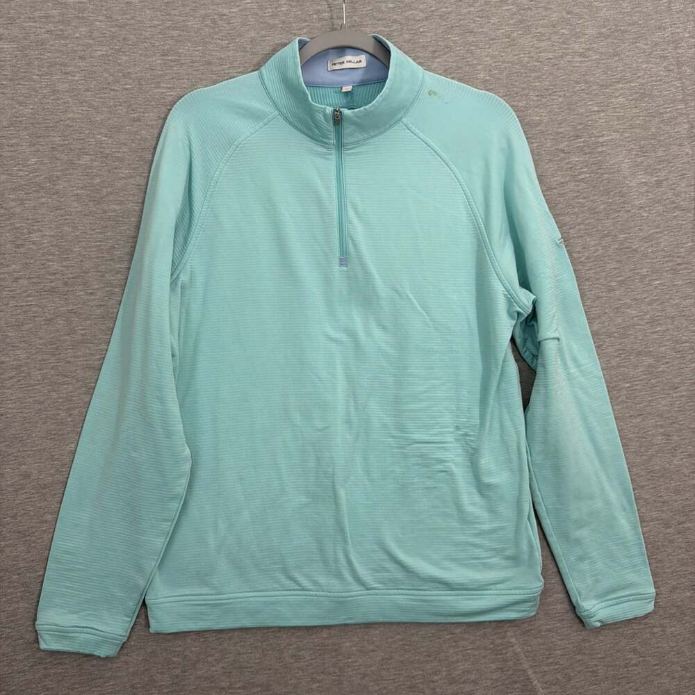 Peter Millar Mens Size Medium Light Mint Green Crown Crafted Quarter Zip Pullove